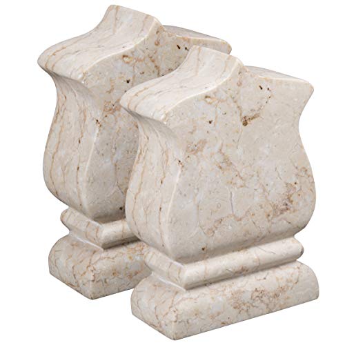 Creative Home Natural Champagne Marble Set of 2 Pieces Bookends, Book Holder Shelf Organizer Desk Top Decorative Paper Weight, Beige, Fleur De Lis Style