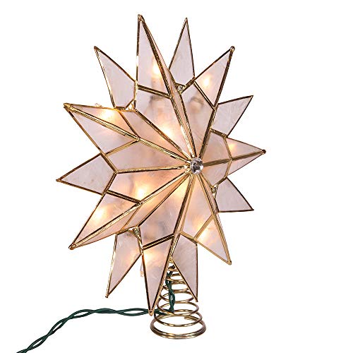 Kurt Adler Adler UL3141 9.84" Brass Plated 7-Point Double Tip Capiz Star with Center Gem Tree Topper