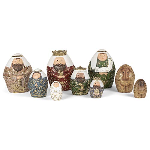 Roman Inc Christmas Nativity Set-9 Piece Nesting-Gold Leaf Finish (6")