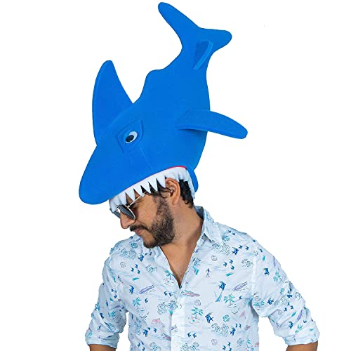 Foam Party Hats Funny Men and Women Unisex Open Mouth Shark Foam Party Hat, Halloween Cosplay Party Costume, Adult Size, Blue