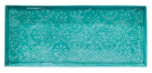 Larry Traverso Medallion Pattern Enamel Boot-Tray, 30 x 13 inches, Turquoise