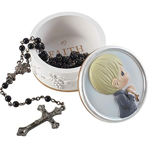 Precious Moments 202423 Faith is The Light That Guides You Boy Resin Box with Rosary, One Size, Multicolored
