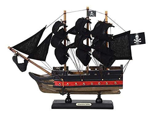 Hampton Iron HANDCRAFTED NAUTICAL DCOR Wooden Captain Kidds Adventure Galley Black Sails Limited Model Pirate Ship 12"
