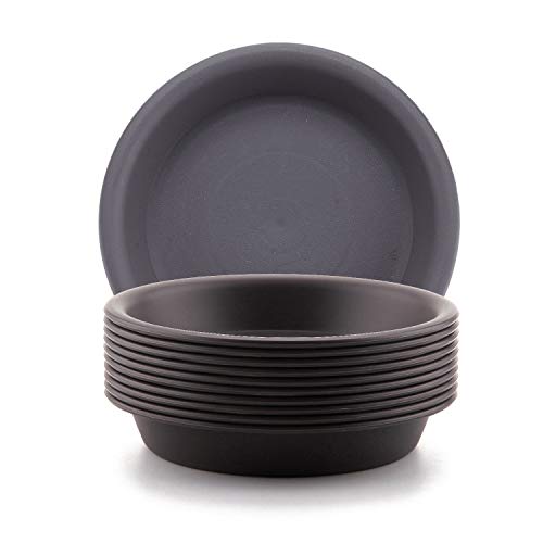 T4U 3.5 inch Plastic Garden Flower Planter Pot Saucer Trays Round for Holding Water Drips and Soil (Dark Grey, Set of 10), Pallet Base Container for Holding Cactus Herb Indoor Outdoor Gardening