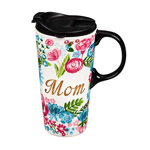 Evergreen Cypress Home Mom Ceramic Latte Travel Cup With Matallic Accents 17 oz