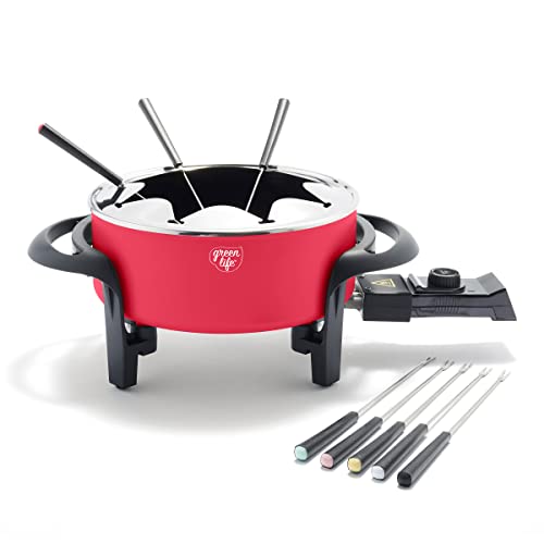 Cookware Company GreenLife Healthy Ceramic Nonstick 3QT Fondue Party Set with 8 Forks, Red