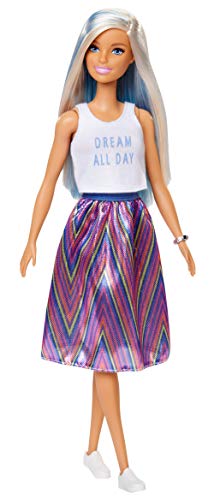 Mattel Barbie Fashionistas Doll with Long Blue and Platinum Blonde Hair Wearing Dream All Day Tank, Striped Skirt and Accessories, for 3 to 8 Year Olds