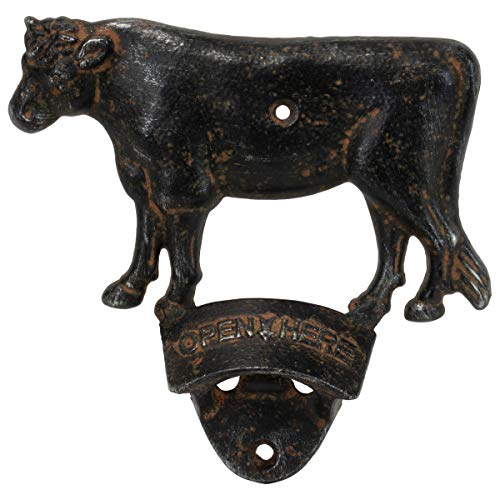 Foreside Home & Garden Rustic Black Metal Cow Wall Mount Beer Bottle Opener