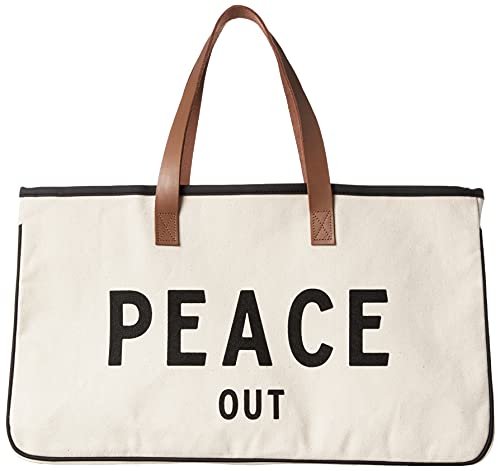 Creative Brands Peace Out Black and White 20 x 11 Cotton Canvas Fabric Getaway Tote Handbag
