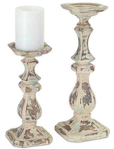 Melrose Pack of 2 Decorative Faded Wood look Candle Holders