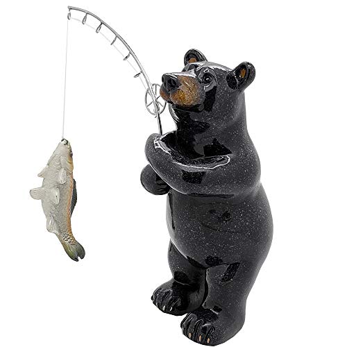 Pacific Trading Giftware Animal World Black Bear Fishing Resin Figurine Home Decor