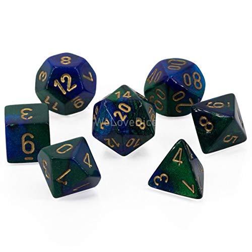 Chessex 26436CHX Gemini Polyhedral Blue-Green/Gold 7-Die Set, One Size, Multicolor