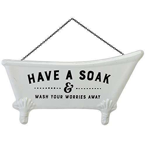 Ganz Midwest-CBK Enamel Bathroom Wall Decor Sign - Black & White Vintage Inspired Home Decor - Rustic Metal Farmhouse Sign - Antique Bathtub Wall Decor √ê Have a Soak & Wash Your Worries Away