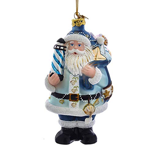 Kurt Adler Noble Gems Nautical Santa Glass Hanging Ornament, 5 inches Tall