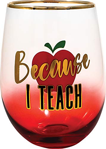 Spoontiques 21710 Because I Teach Stemless Glass, 20 ounces, Red