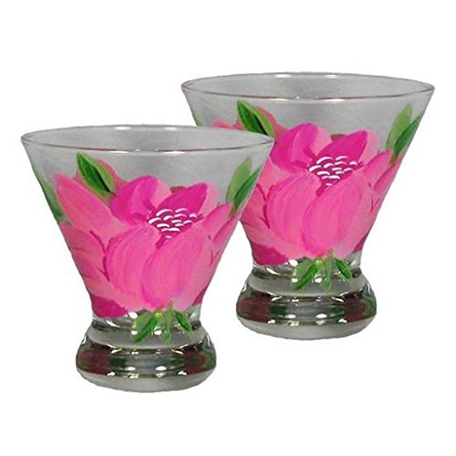 Golden Hill Studio Hand Painted Cosmopolitan Glasses Set of 2 - Polynesian Peony Collection - Hand Painted Glassware by USA Artists - Unique and Decorative Cosmos Glasses, Kitchen Table D√©cor