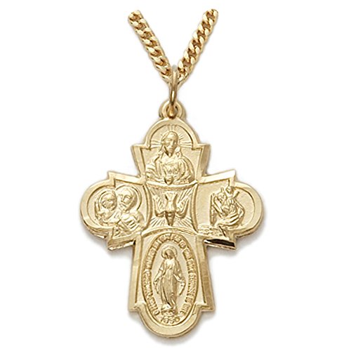 True Faith Jewelry 12KT Gold Filled 5 Way Medal Cross Pendant Necklace Religious Jewelry, 1 1/4 Inch