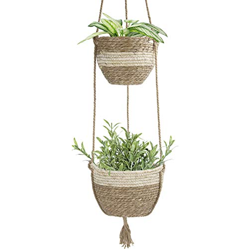La Jol‚àö‚â†e Muse Hanging Planter Basket Indoor Outdoor,Natural Seagrass Flower Plant Pots, Beige