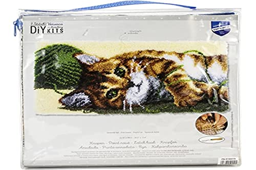 Vervaco Latch Hook Kit: Rug: Playful Cat, Cotton, NA, 67 x 39cm