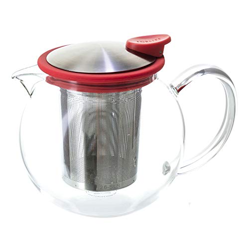 FORLIFE Bola Glass Teapot with Basket Infuser, 25oz./750ml., Red