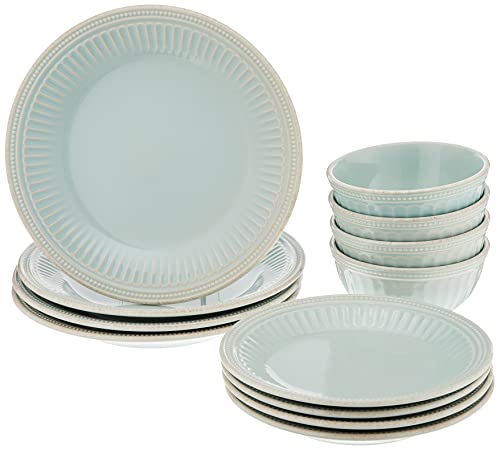 Lenox French Perle Groove 12-Piece-Plate &-Bowl Set, 23.05 LB, Blue