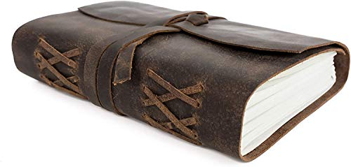 TUZECH Classic Vintage Genuine Handmade Leather Soft Journal Well Crafted Diary with Leather Bound Strip (Without Line) (7" x 5" Inches)