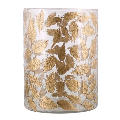 HomArt 2218-15 Enameled Gold Leaf Hurricane, 8-inch Height, Glass, Gold Leaves