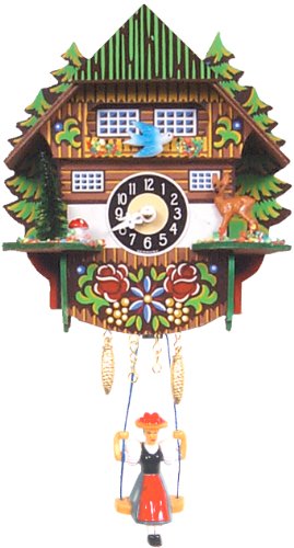 Alexander Taron 0144SQ Engstler Battery-Operated Clock - Mini Size with Music/Chimes - 6.5" H x 5.5" W x 3.5" D, Brown