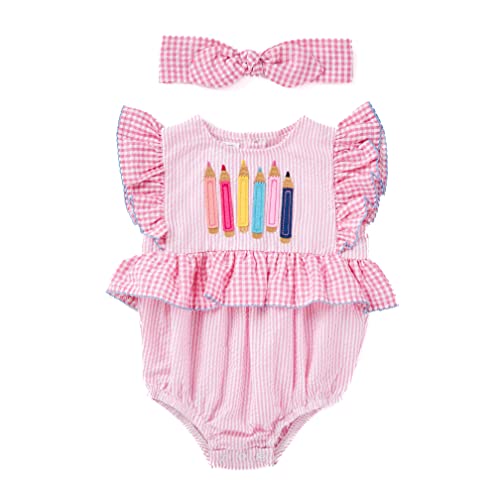 Mud Pie Pencil Baby Romper And Headband Set, Pink, 3-6 Months