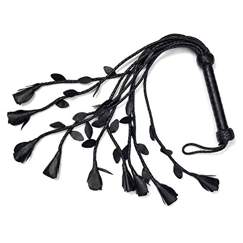 Universe Archery Bare Sutra Black Roses Flogger | Handmade Genuine Leather Whip | Horse & Bull Sturdy Training Whip | Heavy Duty Cow Hide Leather Plait Handle with Wrist Wrap Animal, Cattle Flogger (3 ft, Solid Black)
