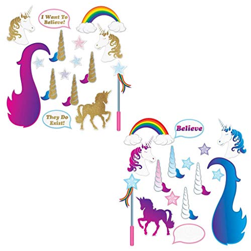 Beistle 53368 Unicorn Themed Glittered Photo Booth Fun Signs, Multicolor, 16 Ct.