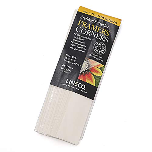 Lineco Archival Polyester Mounting Corners for Pictures, Scrapbook, DIY, Displaying Pictures, 1.375 Inches Pack of 240 Pressure Sensitive Adhesive.