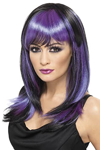 Smiffys - 32519 - Glamour Witch Wig - Black and Purple - Logn with Fringe - One Size