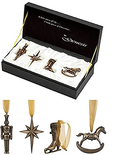 3.88 Inch Assorted Christmas Tree Ornaments, Bronze Color - Set of 4