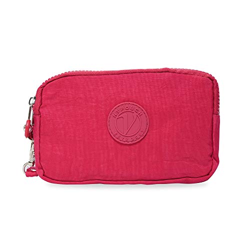 Calla NuPouch Malibu Wristlet Three Zipper Wallet Purse, Handbag, Washed Nylon, Pink