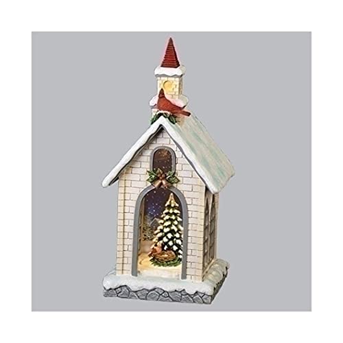 Roman 134163 Musical LED Church with Cardinal Rotating Lighted Building, 14-inch Height