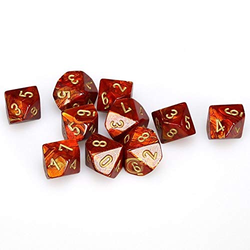 Dice - Scarab Chessex D10 Scarlet w/Gold (10)