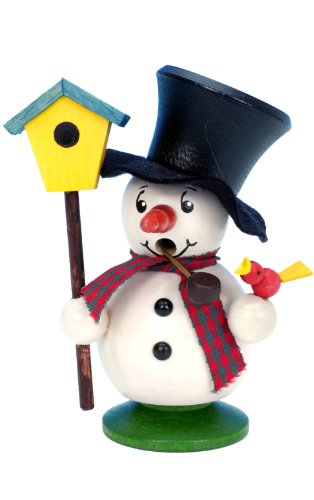 Alexander Taron Importer 1-016 Christian Ulbricht Incense Burner - Snowman with Bird and Birdhouse - 4" H x 3.5" W x 2.5" D, White