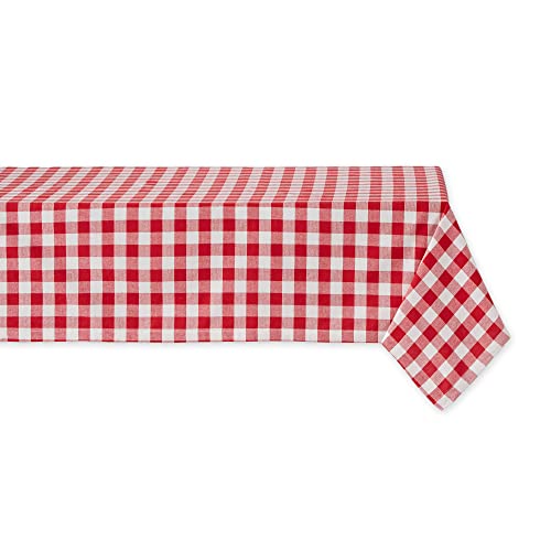 DII Design Checkered Tabletop Collection 100% Cotton, Machine Washable, Tablecloth, 52x52, Red
