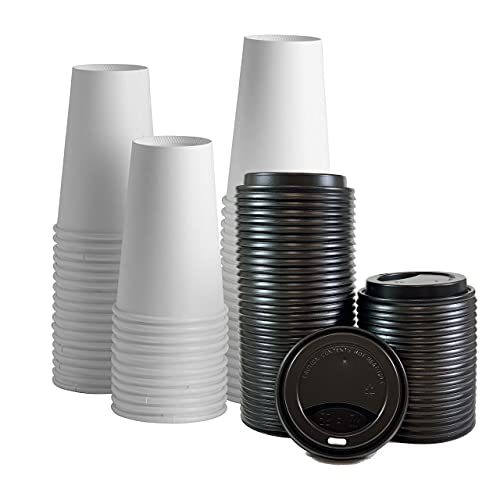 DHG Professional 16 oz Disposable Paper Coffee Cups with Lids 100 sets