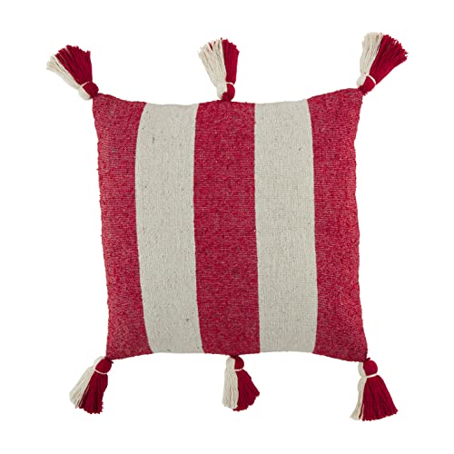 Mud Pie Red Ponchaa Pillow, 20" x 20", Stripes, Cotton