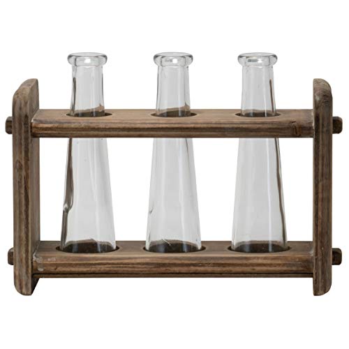 Foreside Home & Garden 3 Glass Bud Vases in Natural Wood Stand
