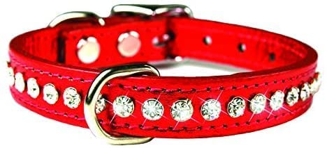 OmniPet Signature Leather Crystal and Leather Dog Collar, 16", Red