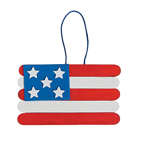 Fun Express Craft Stick Amercian Flag Banner Craft Kit -12 - Crafts for Kids and Fun Home Activities