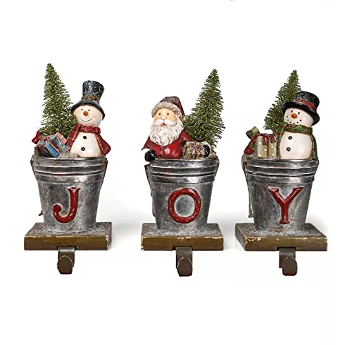 Comfy Hour Joyful Holiday Collection 6" Resin Joy Santa Snowman Christmas Tree Stocking Hanger, Set of 3, Multi-Color