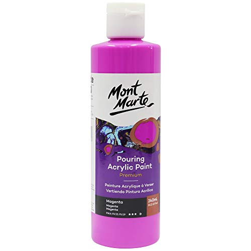 Mont Marte Premium Pouring Acrylic Paint, 240ml (8.11oz), Magenta, Pre-Mixed Acrylic Paint, Suitable for a Variety of Surfaces Including Stretched Canvas, Wood, MDF and Air Drying Clay.