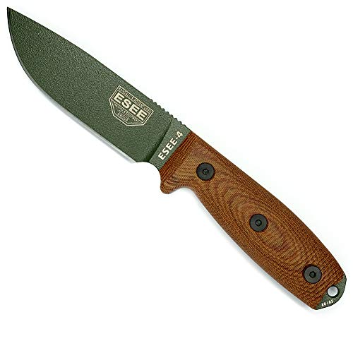 Blue Ridge Knives ESEE-4 1095 Carbon Steel, Black Sheath (OD Green Blade, Natural Canvas Micarta 3D Handle)