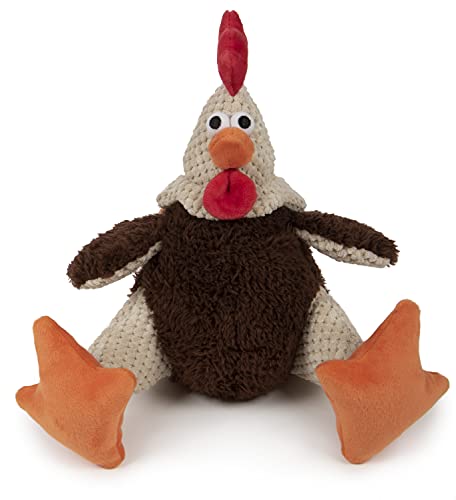 Worldwise goDog Checkers Rooster Fat with Chew Guard Technology Plush Dog Toy, Large, Brown