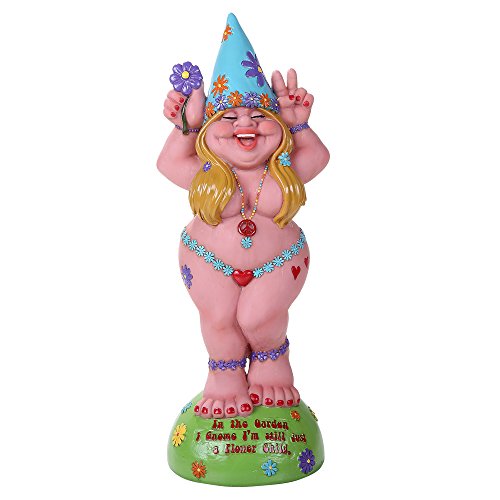 Pacific Trading Giftware Hippie Lady Gnome Flower Child Garden Gnome Statue 12H