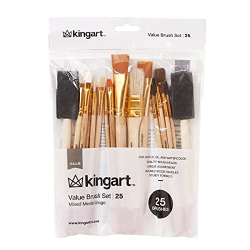 KingArt Value Set 25-Pack Mixed Media Paint Brushes, 25 ea, Piece